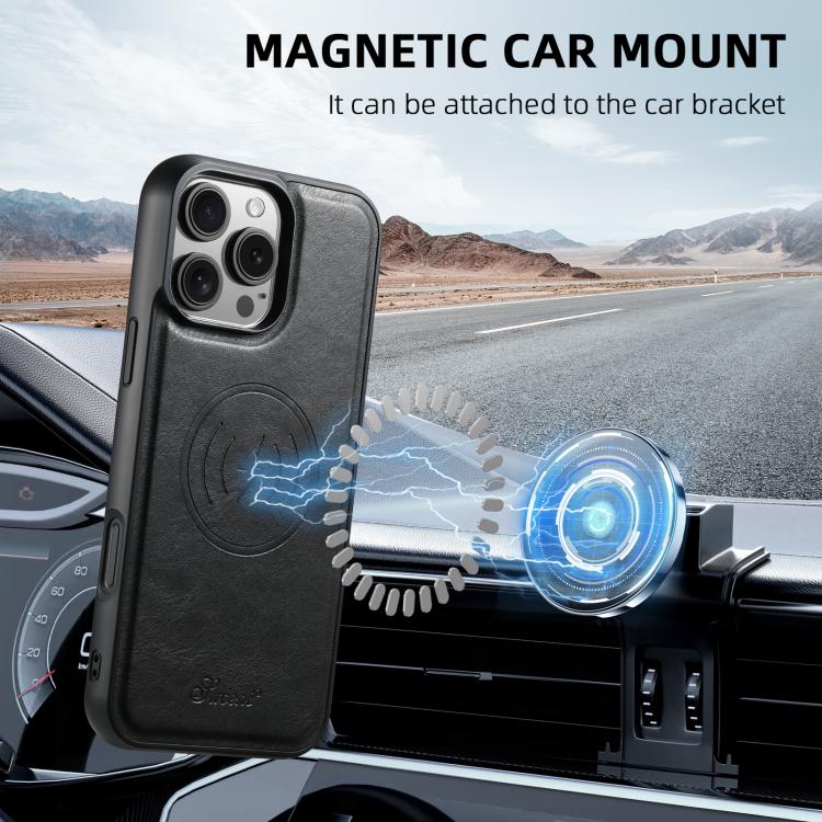 For iPhone 17 Pro Max Suteni H15 MagSafe Oil Eax Leather Detachable Wallet Back Phone Case(Black) - iPhone 17 Pro Max Cases by Suteni | Online Shopping UK | buy2fix