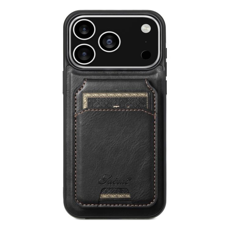 For iPhone 17 Pro Suteni H15 MagSafe Oil Eax Leather Detachable Wallet Back Phone Case(Black) - iPhone 17 Pro Cases by Suteni | Online Shopping UK | buy2fix