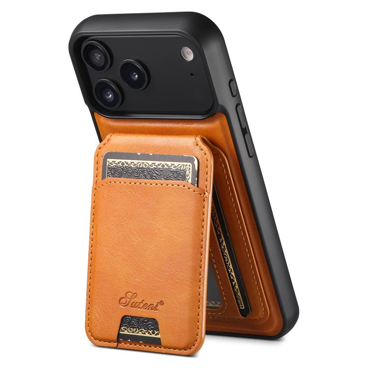 For iPhone 17 Pro Suteni H15 MagSafe Oil Eax Leather Detachable Wallet Back Phone Case(Khaki) - iPhone 17 Pro Cases by Suteni | Online Shopping UK | buy2fix