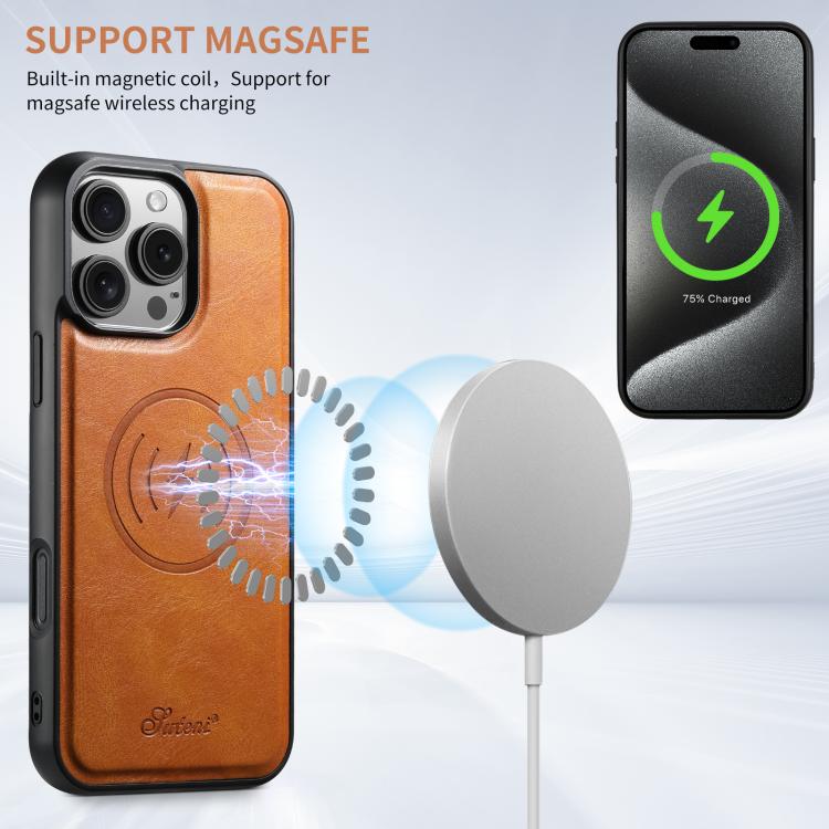 For iPhone 17 Pro Suteni H15 MagSafe Oil Eax Leather Detachable Wallet Back Phone Case(Khaki) - iPhone 17 Pro Cases by Suteni | Online Shopping UK | buy2fix