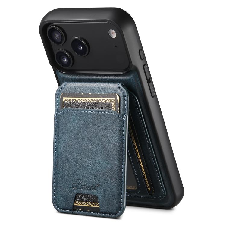 For iPhone 17 Pro Suteni H15 MagSafe Oil Eax Leather Detachable Wallet Back Phone Case(Blue) - iPhone 17 Pro Cases by Suteni | Online Shopping UK | buy2fix
