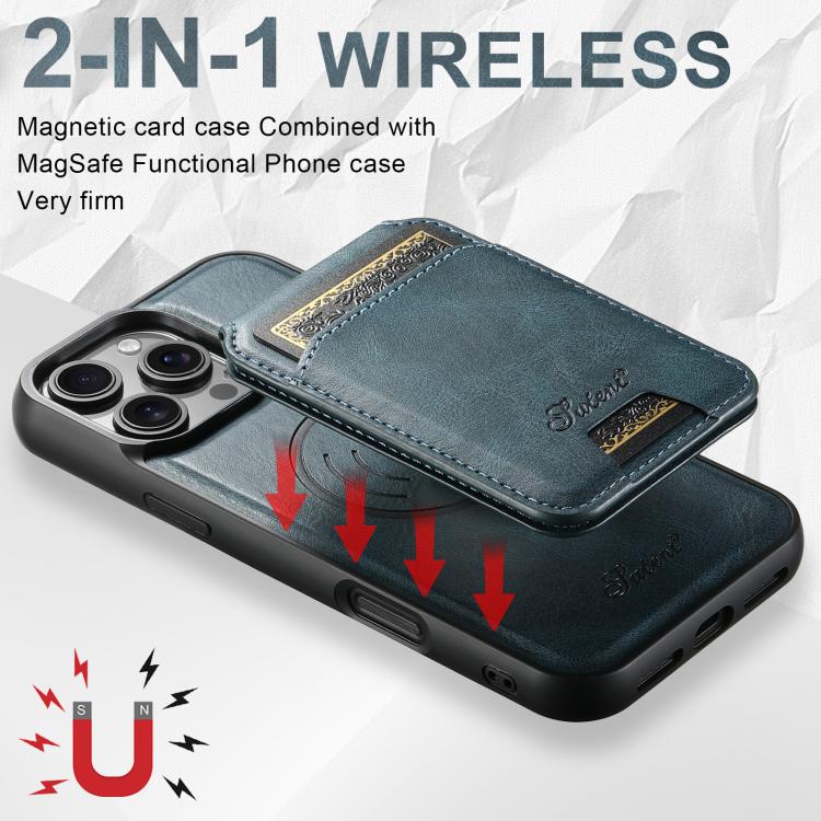 For iPhone 17 Pro Suteni H15 MagSafe Oil Eax Leather Detachable Wallet Back Phone Case(Blue) - iPhone 17 Pro Cases by Suteni | Online Shopping UK | buy2fix