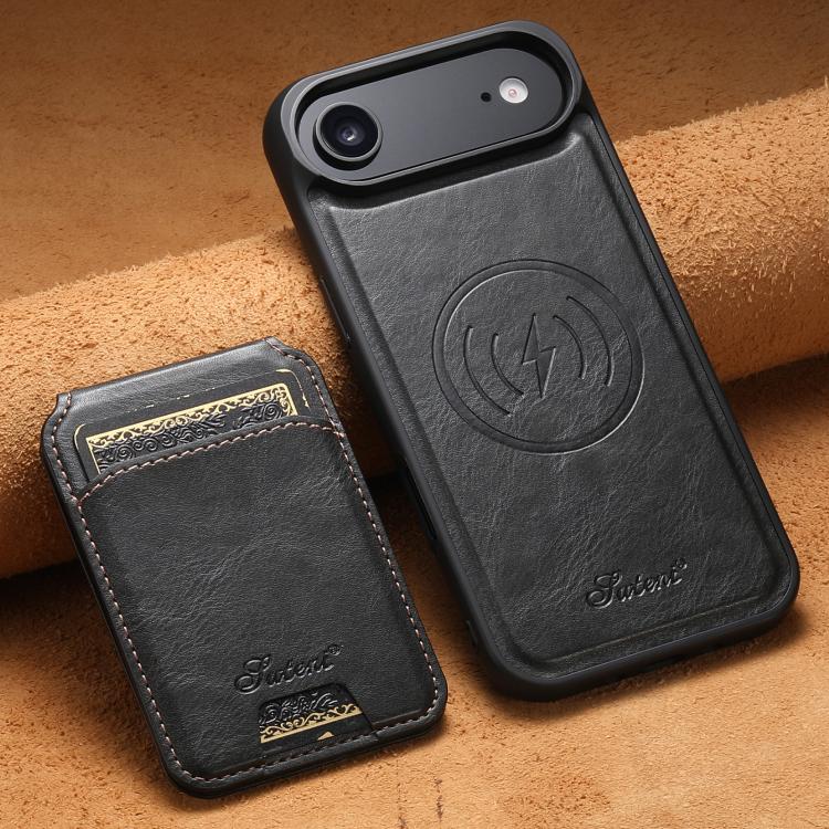 For iPhone 17 Air Suteni H15 MagSafe Oil Eax Leather Detachable Wallet Back Phone Case(Black) - iPhone 17 Air Cases by Suteni | Online Shopping UK | buy2fix