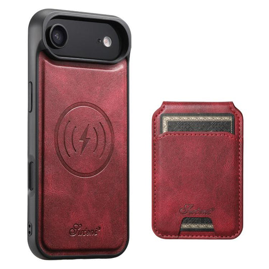 For iPhone 17 Air Suteni H15 MagSafe Oil Eax Leather Detachable Wallet Back Phone Case(Red) - iPhone 17 Air Cases by Suteni | Online Shopping UK | buy2fix