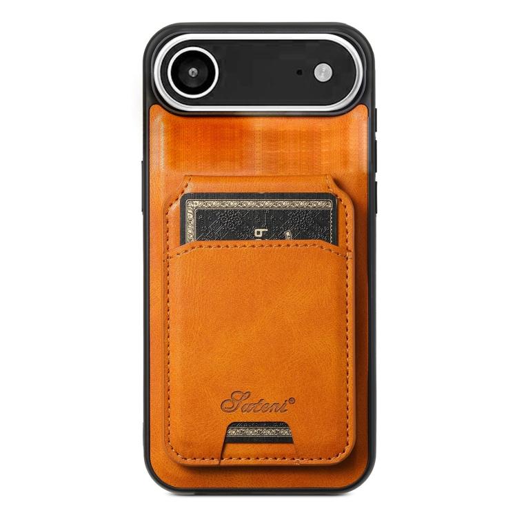 For iPhone 17 Air Suteni H15 MagSafe Oil Eax Leather Detachable Wallet Back Phone Case(Khaki) - iPhone 17 Air Cases by Suteni | Online Shopping UK | buy2fix