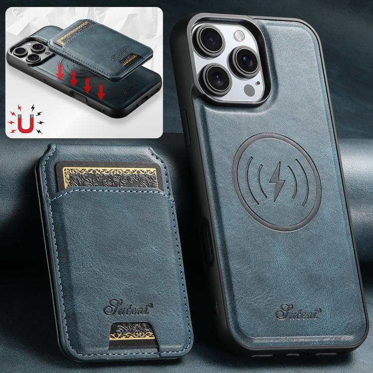For iPhone Air Suteni H15 MagSafe Oil Eax Leather Detachable Wallet Back Phone Case(Blue) - iPhone Air Cases by Suteni | Online Shopping UK | buy2fix
