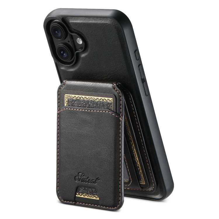For iPhone 17 Suteni H15 MagSafe Oil Eax Leather Detachable Wallet Back Phone Case(Black) - iPhone 17 Cases by Suteni | Online Shopping UK | buy2fix