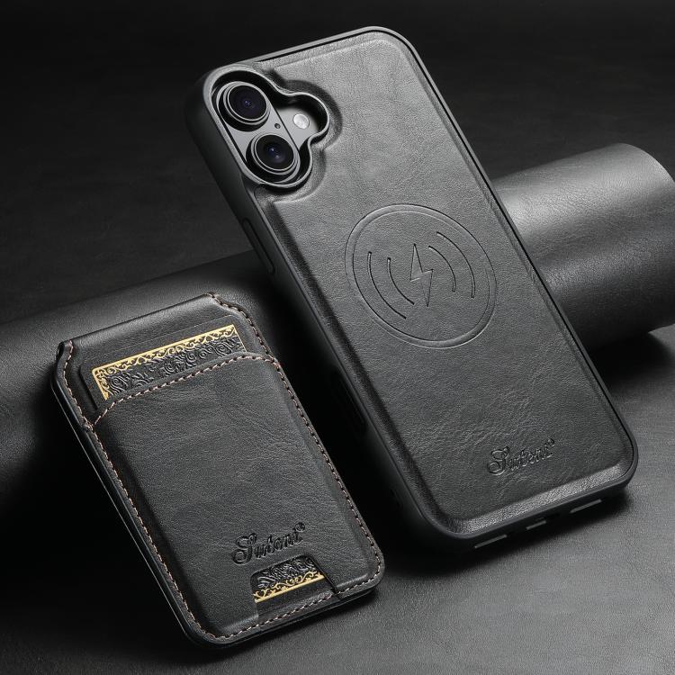 For iPhone 17 Suteni H15 MagSafe Oil Eax Leather Detachable Wallet Back Phone Case(Black) - iPhone 17 Cases by Suteni | Online Shopping UK | buy2fix