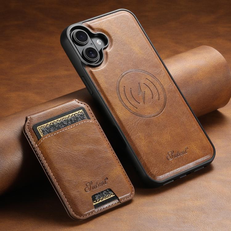For iPhone 17 Suteni H15 MagSafe Oil Eax Leather Detachable Wallet Back Phone Case(Brown) - iPhone 17 Cases by Suteni | Online Shopping UK | buy2fix
