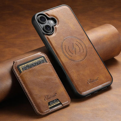 For iPhone 17 Suteni H15 MagSafe Oil Eax Leather Detachable Wallet Back Phone Case(Brown) - iPhone 17 Cases by Suteni | Online Shopping UK | buy2fix
