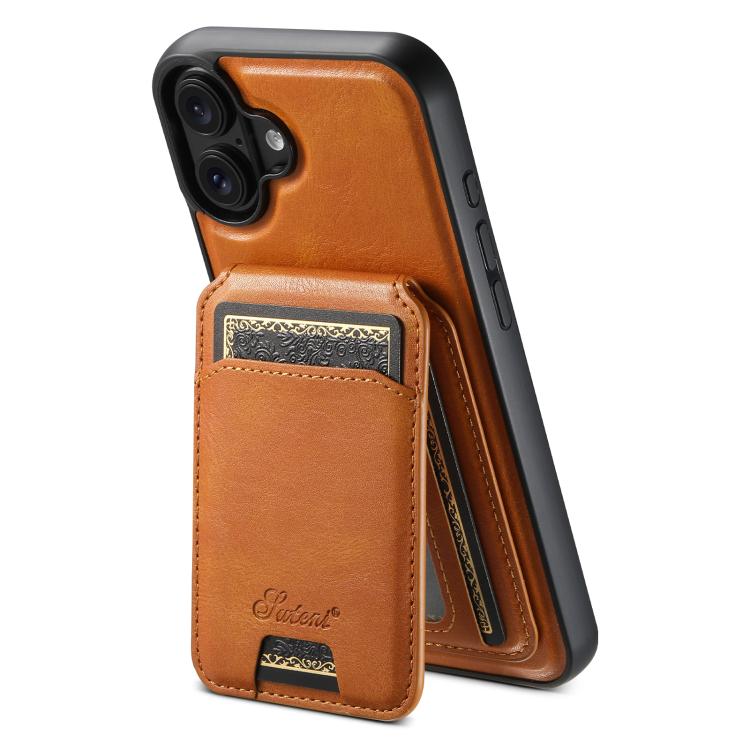 For iPhone 17 Suteni H15 MagSafe Oil Eax Leather Detachable Wallet Back Phone Case(Khaki) - iPhone 17 Cases by Suteni | Online Shopping UK | buy2fix