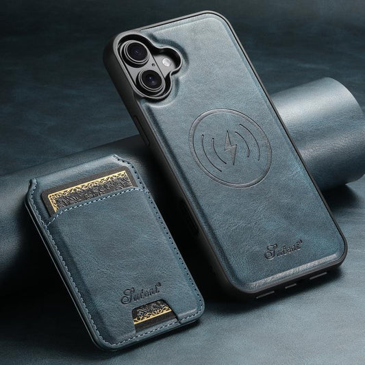 For iPhone 17 Suteni H15 MagSafe Oil Eax Leather Detachable Wallet Back Phone Case(Blue) - iPhone 17 Cases by Suteni | Online Shopping UK | buy2fix