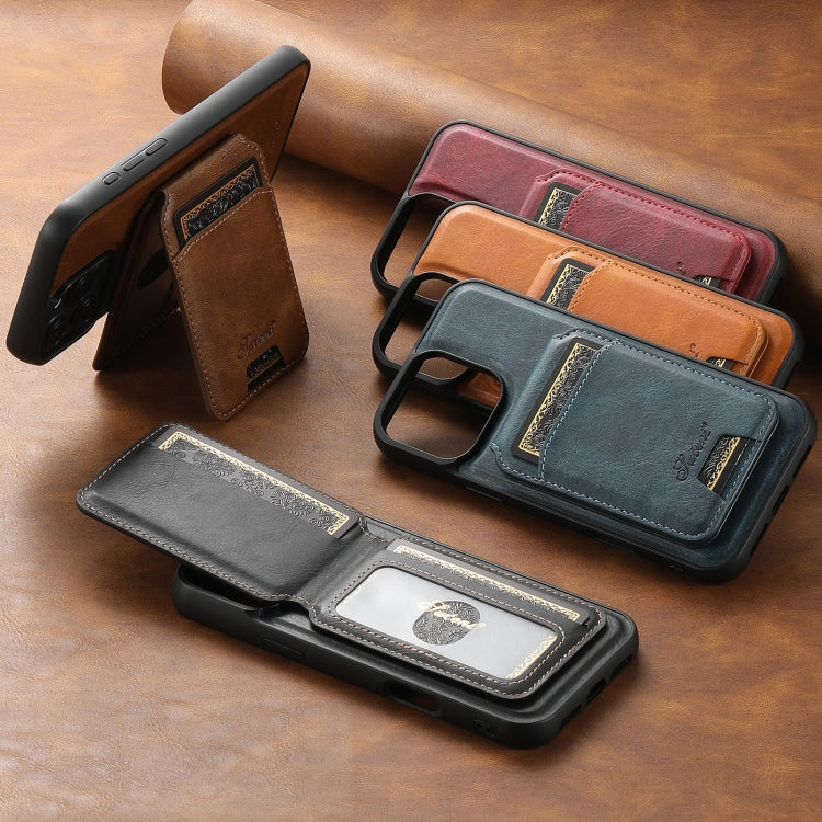 For iPhone 14 Suteni H15 MagSafe Oil Eax Leather Detachable Wallet Back Phone Case(Brown) by Suteni