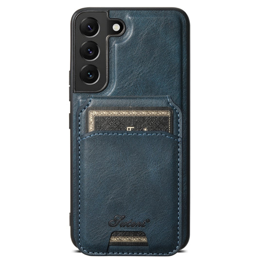 For Samsung Galaxy S22+ 5G Suteni H15 Oil Eax Leather Detachable Wallet Back Phone Case(Blue) by Suteni