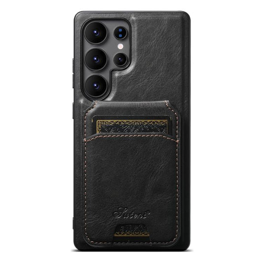 For Samsung Galaxy S25 Ultra 5G Suteni H15  Oil Eax Leather Detachable Wallet Back Phone Case(Black) - Galaxy S25 Ultra 5G Cases by Suteni | Online Shopping UK | buy2fix