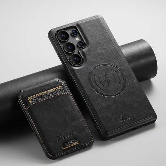 For Samsung Galaxy S25 Ultra 5G Suteni H15  Oil Eax Leather Detachable Wallet Back Phone Case(Black) - Galaxy S25 Ultra 5G Cases by Suteni | Online Shopping UK | buy2fix