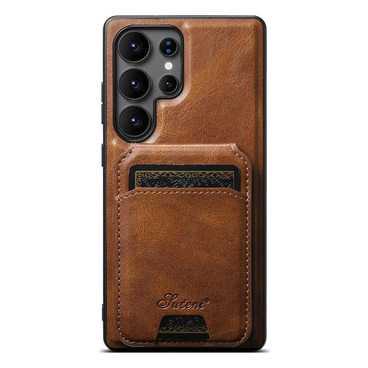 For Samsung Galaxy S25 Ultra 5G Suteni H15  Oil Eax Leather Detachable Wallet Back Phone Case(Brown) - Galaxy S25 Ultra 5G Cases by Suteni | Online Shopping UK | buy2fix