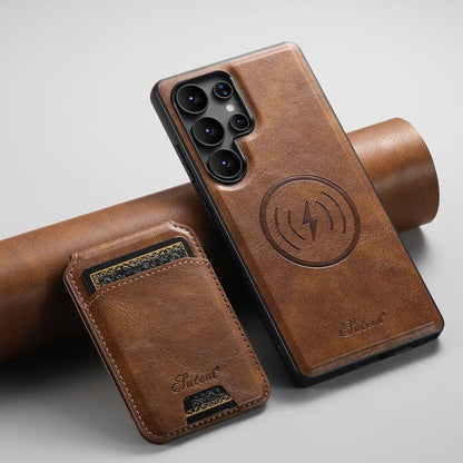 For Samsung Galaxy S25 Ultra 5G Suteni H15  Oil Eax Leather Detachable Wallet Back Phone Case(Brown) - Galaxy S25 Ultra 5G Cases by Suteni | Online Shopping UK | buy2fix