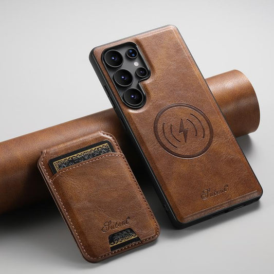 For Samsung Galaxy S25 Ultra 5G Suteni H15  Oil Eax Leather Detachable Wallet Back Phone Case(Brown) - Galaxy S25 Ultra 5G Cases by Suteni | Online Shopping UK | buy2fix