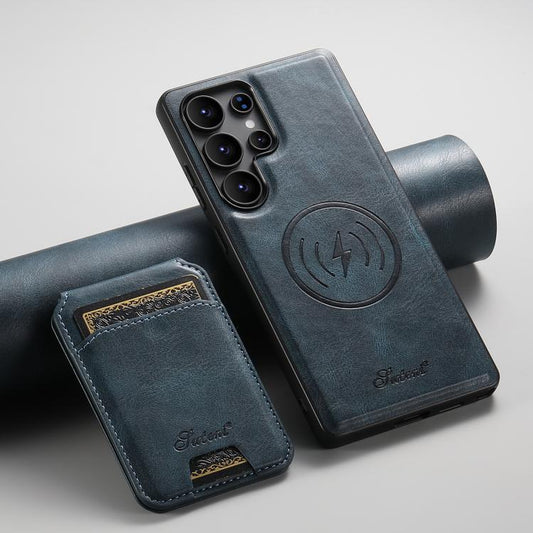 For Samsung Galaxy S25 Ultra 5G Suteni H15  Oil Eax Leather Detachable Wallet Back Phone Case(Blue) - Galaxy S25 Ultra 5G Cases by Suteni | Online Shopping UK | buy2fix