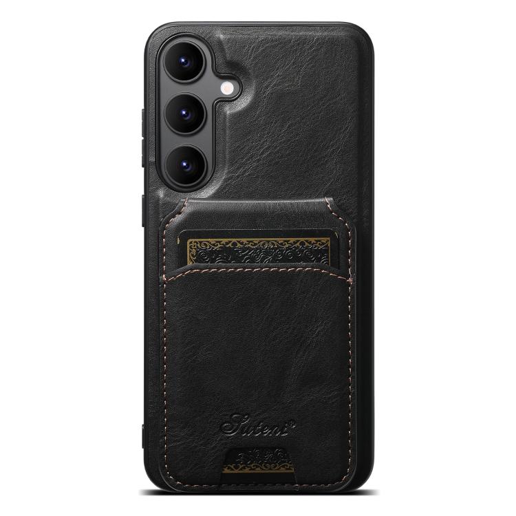 For Samsung Galaxy S25+ 5G Suteni H15  Oil Eax Leather Detachable Wallet Back Phone Case(Black) - Galaxy S25+ 5G Cases by Suteni | Online Shopping UK | buy2fix