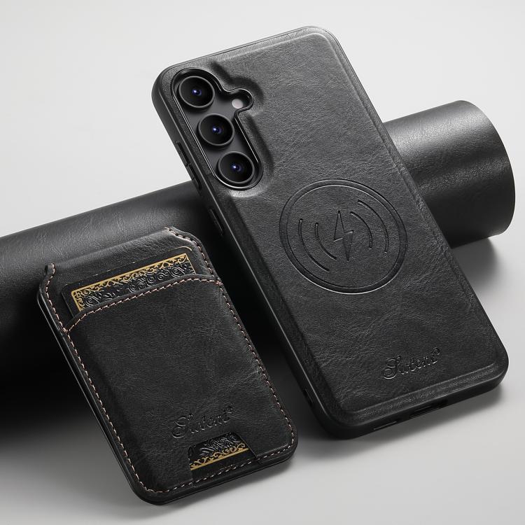 For Samsung Galaxy S25+ 5G Suteni H15  Oil Eax Leather Detachable Wallet Back Phone Case(Black) - Galaxy S25+ 5G Cases by Suteni | Online Shopping UK | buy2fix