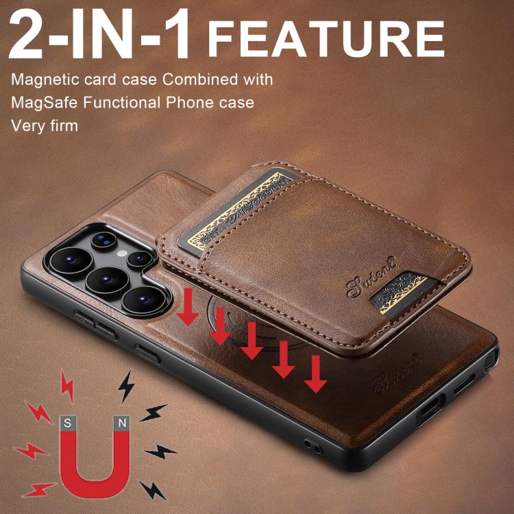 For Samsung Galaxy S25+ 5G Suteni H15  Oil Eax Leather Detachable Wallet Back Phone Case(Brown) - Galaxy S25+ 5G Cases by Suteni | Online Shopping UK | buy2fix