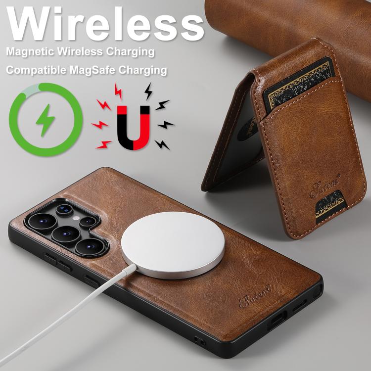 For Samsung Galaxy S25+ 5G Suteni H15  Oil Eax Leather Detachable Wallet Back Phone Case(Brown) - Galaxy S25+ 5G Cases by Suteni | Online Shopping UK | buy2fix