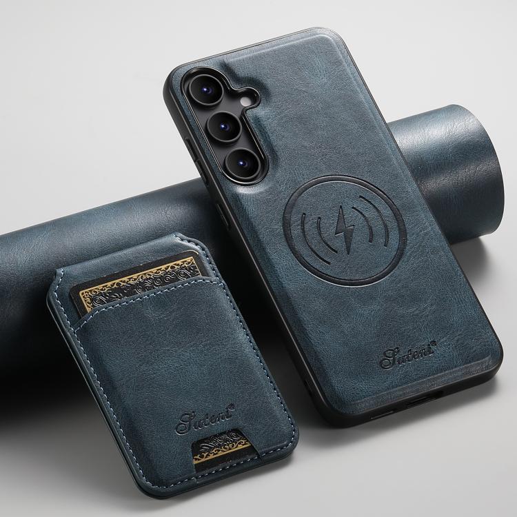 For Samsung Galaxy S25+ 5G Suteni H15  Oil Eax Leather Detachable Wallet Back Phone Case(Blue) - Galaxy S25+ 5G Cases by Suteni | Online Shopping UK | buy2fix