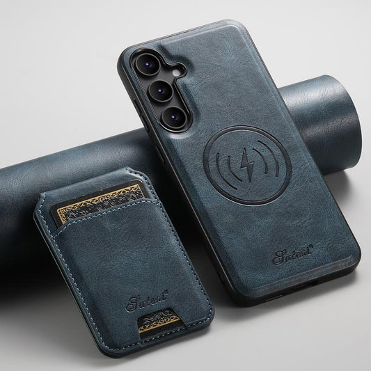 For Samsung Galaxy S25+ 5G Suteni H15  Oil Eax Leather Detachable Wallet Back Phone Case(Blue) - Galaxy S25+ 5G Cases by Suteni | Online Shopping UK | buy2fix