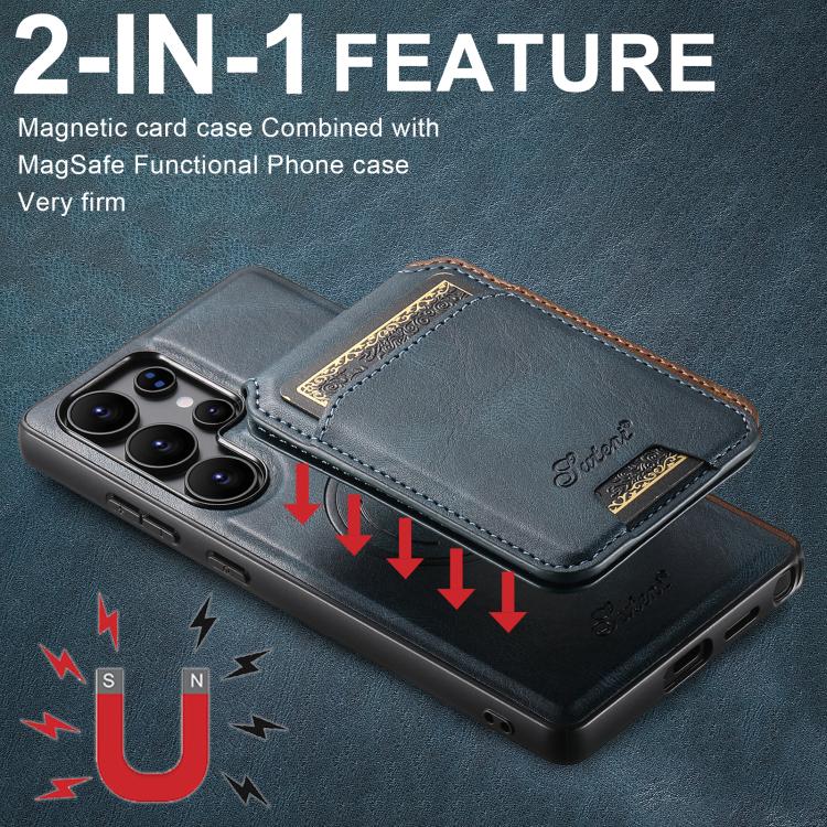 For Samsung Galaxy S25+ 5G Suteni H15  Oil Eax Leather Detachable Wallet Back Phone Case(Blue) - Galaxy S25+ 5G Cases by Suteni | Online Shopping UK | buy2fix