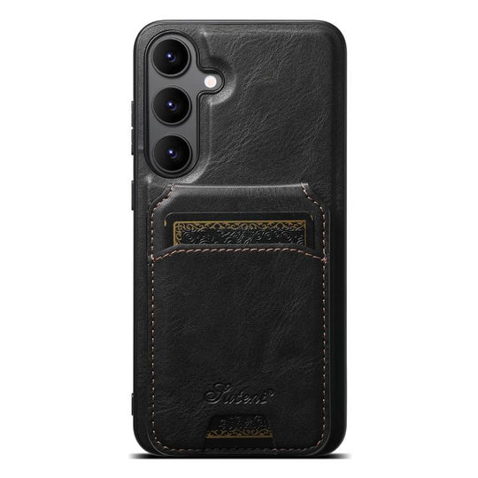 For Samsung Galaxy S25 5G Suteni H15  Oil Eax Leather Detachable Wallet Back Phone Case(Black)