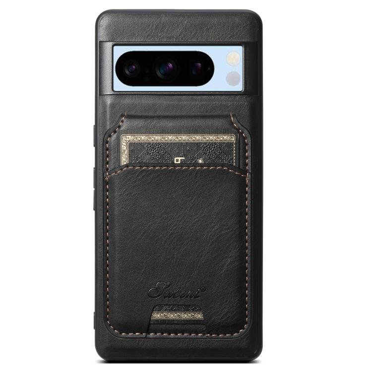 For Google Pixel 8 Pro Suteni H15 Oil Eax Leather Detachable Wallet Back Phone Case(Black) by Suteni