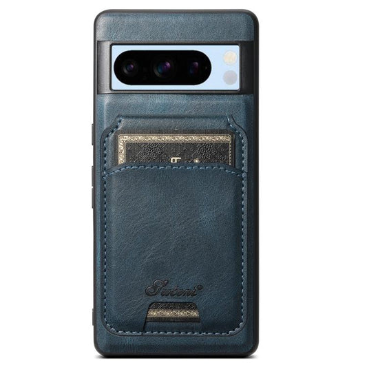 For Google Pixel 8 Pro Suteni H15 Oil Eax Leather Detachable Wallet Back Phone Case(Blue) by Suteni
