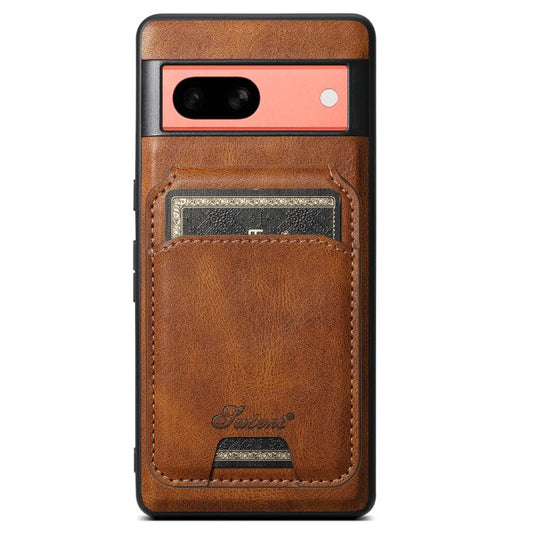 For Google Pixel 7a Suteni H15 Oil Eax Leather Detachable Wallet Back Phone Case(Brown) by Suteni