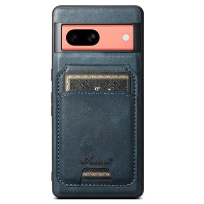 For Google Pixel 7a Suteni H15 Oil Eax Leather Detachable Wallet Back Phone Case(Blue) by Suteni