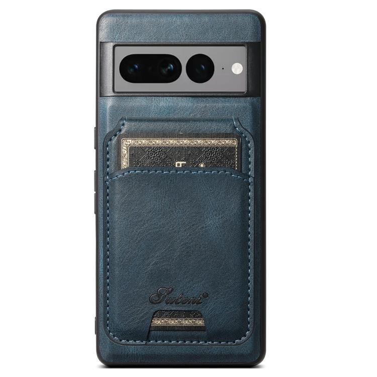 For Google Pixel 7 Pro Suteni H15 Oil Eax Leather Detachable Wallet Back Phone Case(Blue) by Suteni