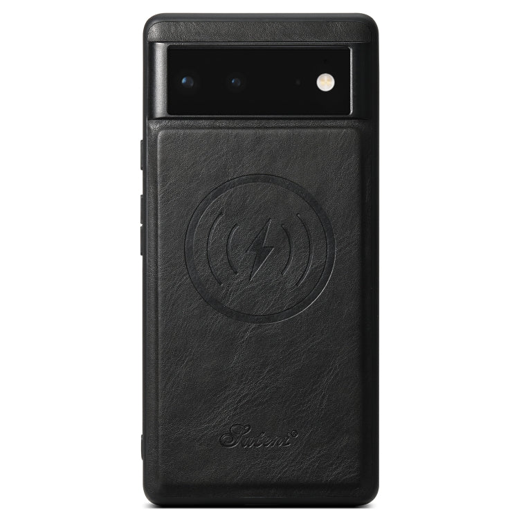 For Google Pixel 6a Suteni H15 Oil Eax Leather Detachable Wallet Back Phone Case(Black) by Suteni
