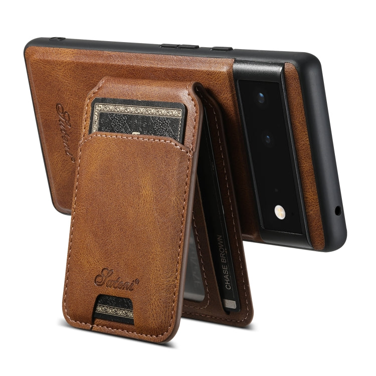For Google Pixel 6a Suteni H15 Oil Eax Leather Detachable Wallet Back Phone Case(Black) by Suteni