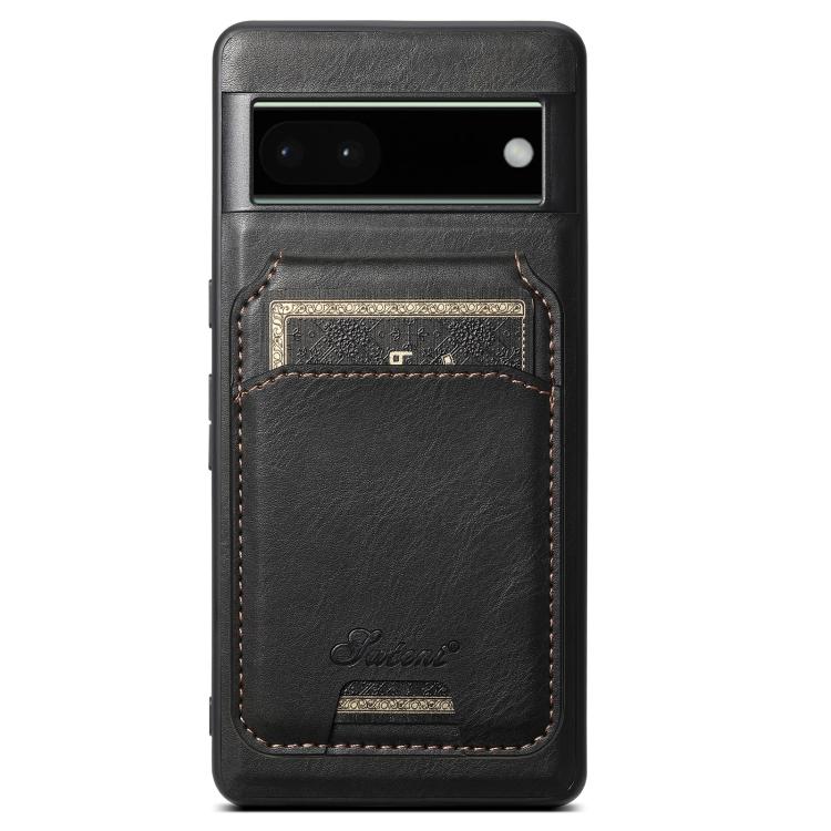 For Google Pixel 6a Suteni H15 Oil Eax Leather Detachable Wallet Back Phone Case(Black) by Suteni