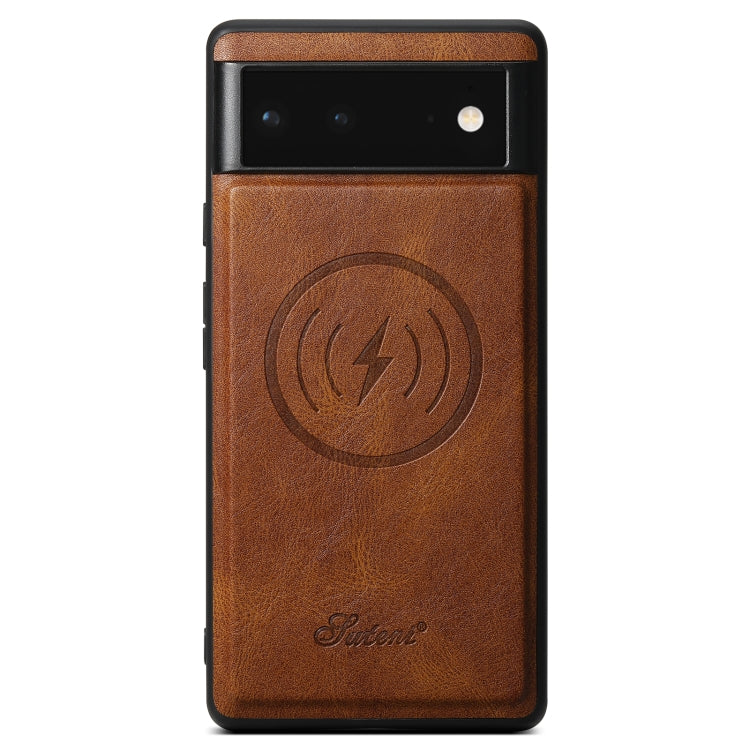 For Google Pixel 6a Suteni H15 Oil Eax Leather Detachable Wallet Back Phone Case(Brown) by Suteni