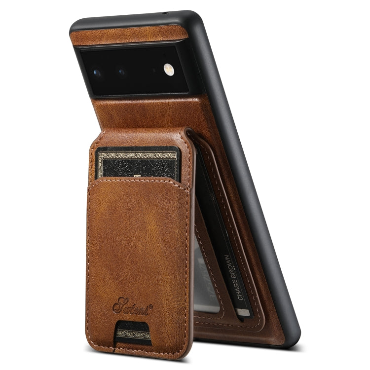 For Google Pixel 6a Suteni H15 Oil Eax Leather Detachable Wallet Back Phone Case(Brown) by Suteni