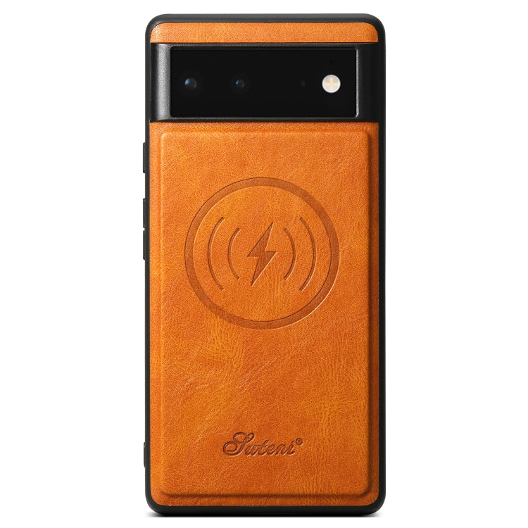For Google Pixel 6a Suteni H15 Oil Eax Leather Detachable Wallet Back Phone Case(Khaki) by Suteni