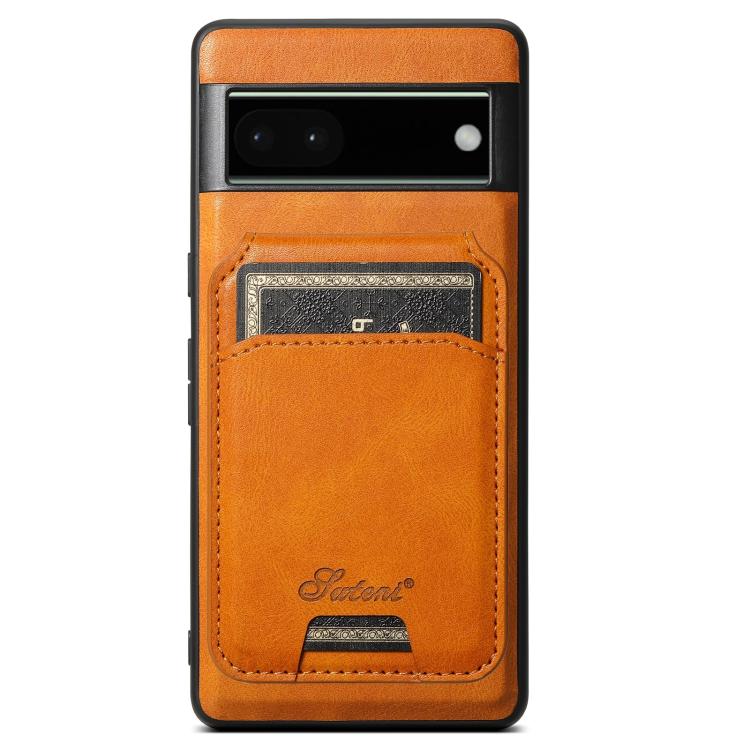 For Google Pixel 6 Suteni H15 Oil Eax Leather Detachable Wallet Back Phone Case(Khaki) by Suteni