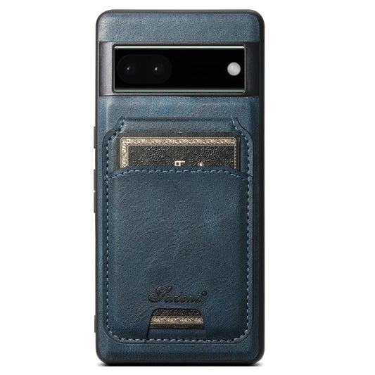 For Google Pixel 6 Suteni H15 Oil Eax Leather Detachable Wallet Back Phone Case(Blue) by Suteni