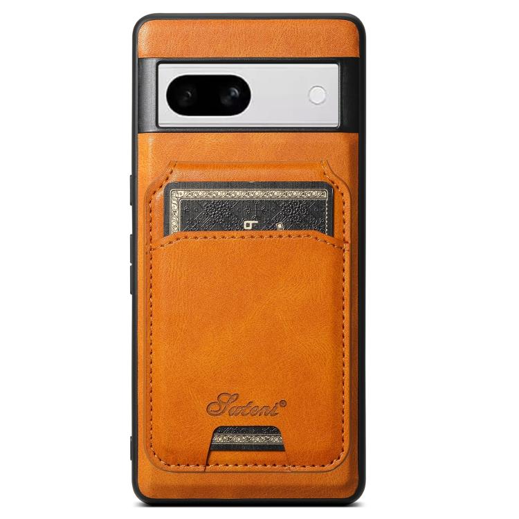 For Google Pixel 8a Suteni H15 Oil Eax Leather Detachable Wallet Back Phone Case(Khaki) by Suteni