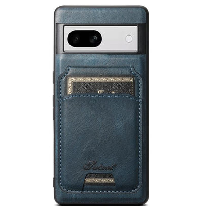 For Google Pixel 8a Suteni H15 Oil Eax Leather Detachable Wallet Back Phone Case(Blue) by Suteni