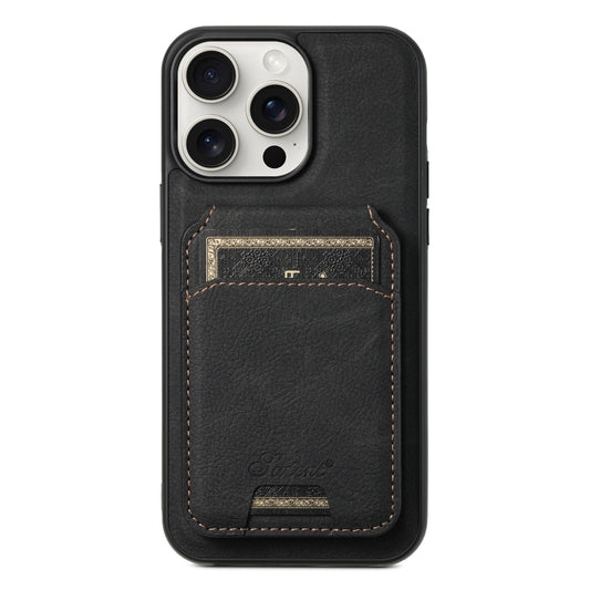 For iPhone 15 Pro Suteni H16 Litchi Texture Leather Detachable Wallet Back Phone Case(Black) - iPhone 15 Pro Cases by Suteni | Online Shopping UK | buy2fix