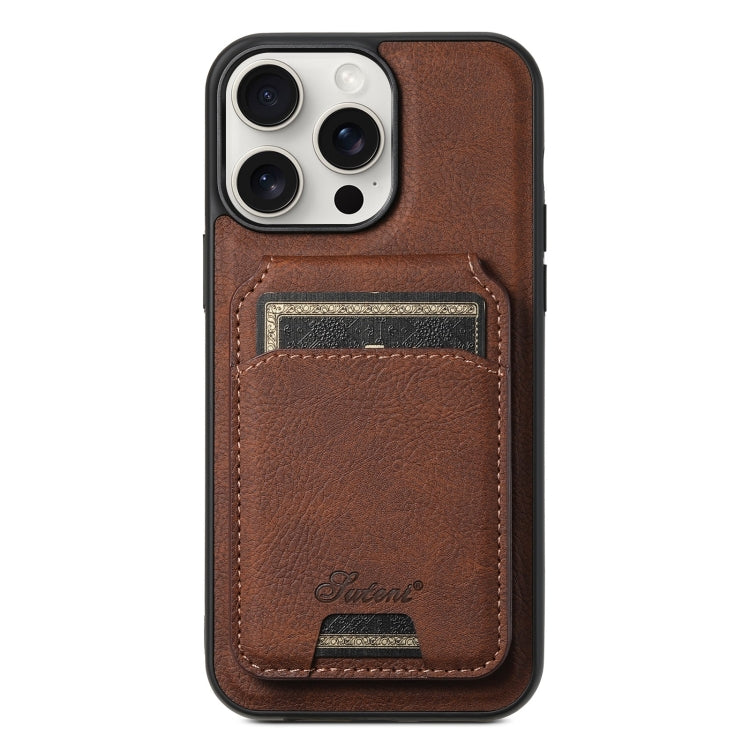 For iPhone 15 Pro Suteni H16 Litchi Texture Leather Detachable Wallet Back Phone Case(Brown) - iPhone 15 Pro Cases by Suteni | Online Shopping UK | buy2fix