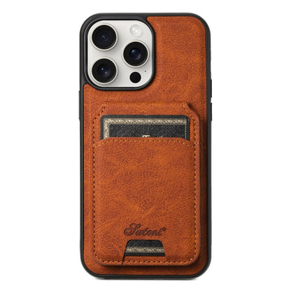 For iPhone 15 Pro Suteni H16 Litchi Texture Leather Detachable Wallet Back Phone Case(Khaki) - iPhone 15 Pro Cases by Suteni | Online Shopping UK | buy2fix